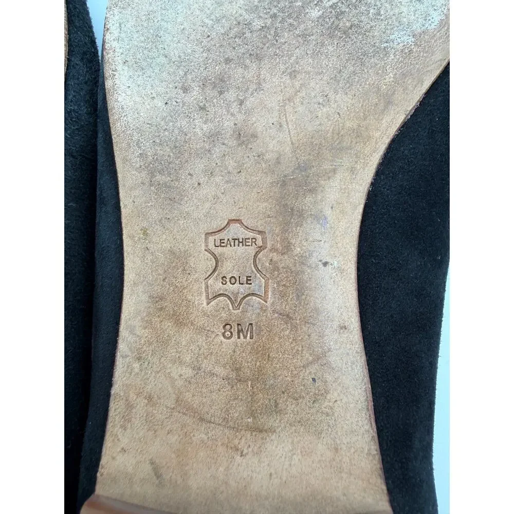 Tory Burch Gigi Ballet Flats Black Suede Square Toe Logo Size 8 Quiet Luxury